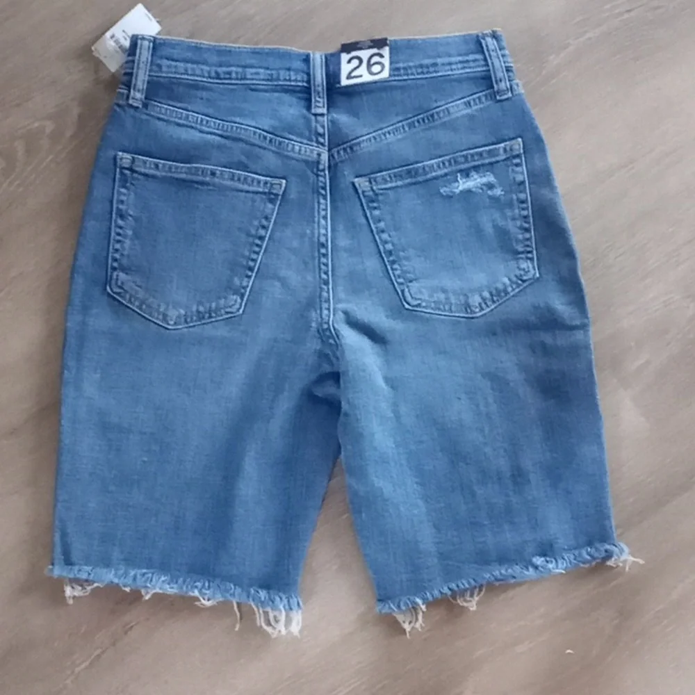 Gap Bermuda Short Hi Rise Denim Distressed Five Pocket Jean Raw Hem - Picture 6 of 9